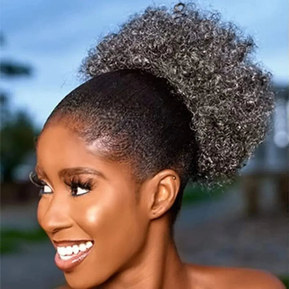 SHOWLU FASHION 10-inch Afro Puff drawstring ponytail extension with kinky curly hair, ideal for black women’s daily hairstyle.