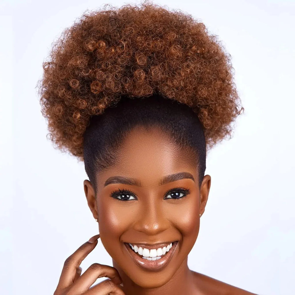 SHOWLU FASHION 10-inch Afro Puff drawstring ponytail with kinky curly synthetic hair, suitable for black women’s daily wear.