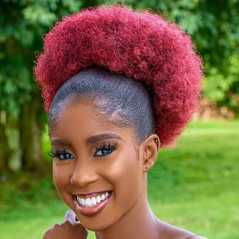 SHOWLU FASHION 10-inch afro puff drawstring ponytail extension with kinky curly hair for black women, styled as a big synthetic bun.