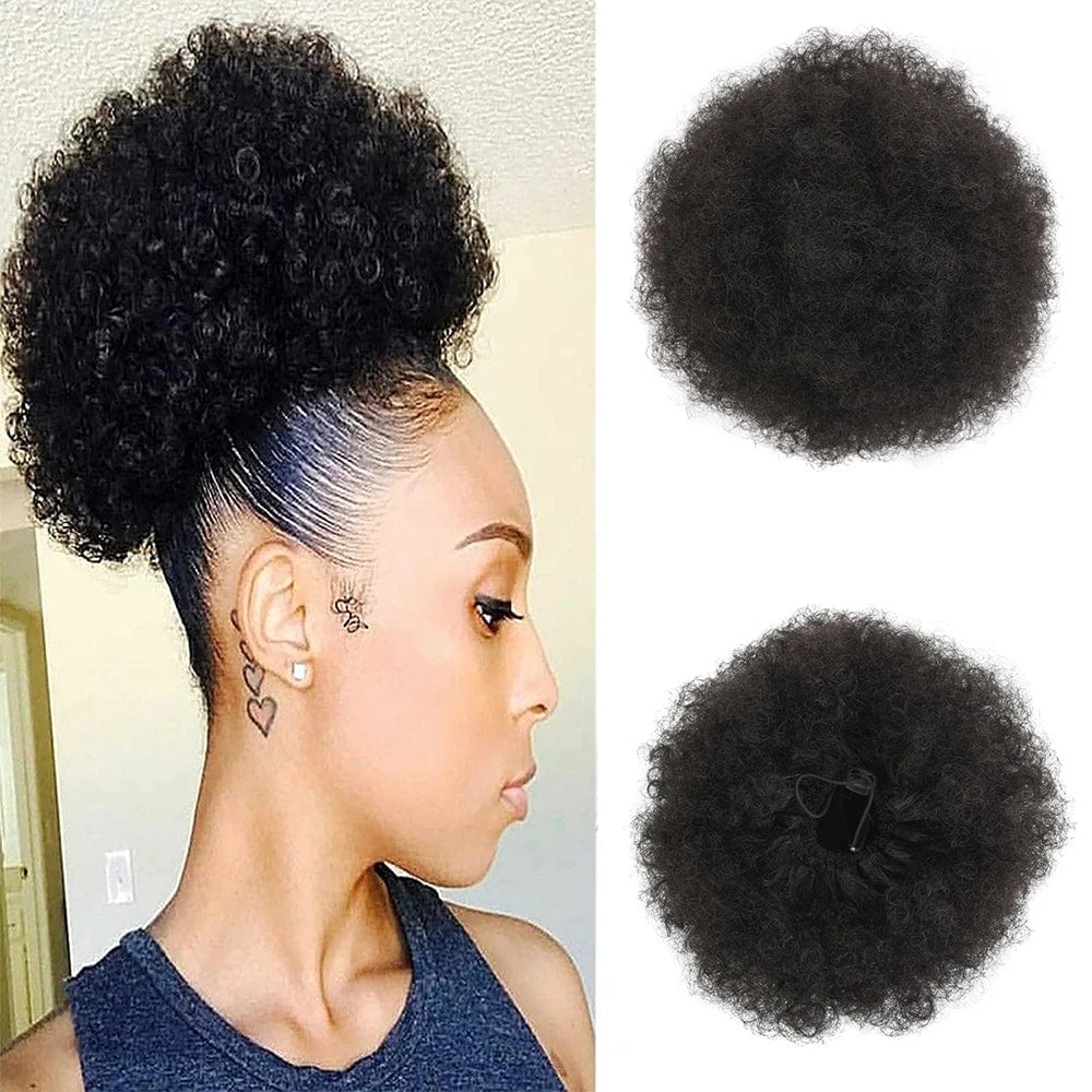 Large afro puff ponytail with kinky curly synthetic hair by SHOWLU FASHION STORE, featuring a drawstring for easy updo styling.