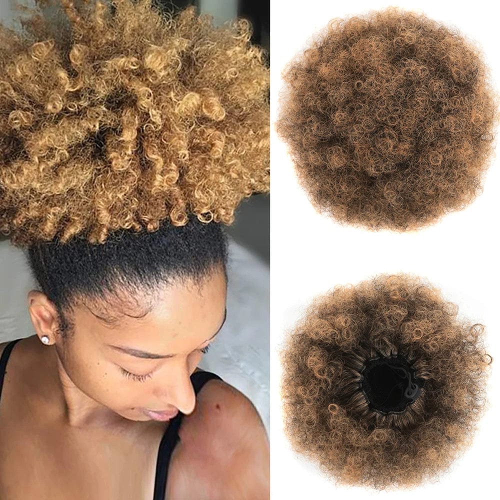 Large afro puff ponytail with kinky curly synthetic hair by SHOWLU FASHION STORE, featuring a drawstring bun for African-American updo styles.