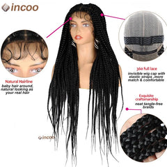 Synthetic Large Box Braided Wigs Jumbo Knotless Full Lace Front Wigs For Black Women Jumbo Tribal Braids Faux Locs Cornrows Wig - SHOWLU FASHION STORE
