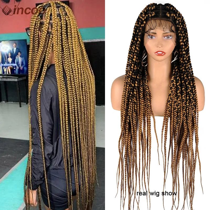 INCOO Jumbo Knotless Box Braided Wig by SHOWLU FASHION STORE featuring full lace front synthetic hair with large tribal-style braids for black women