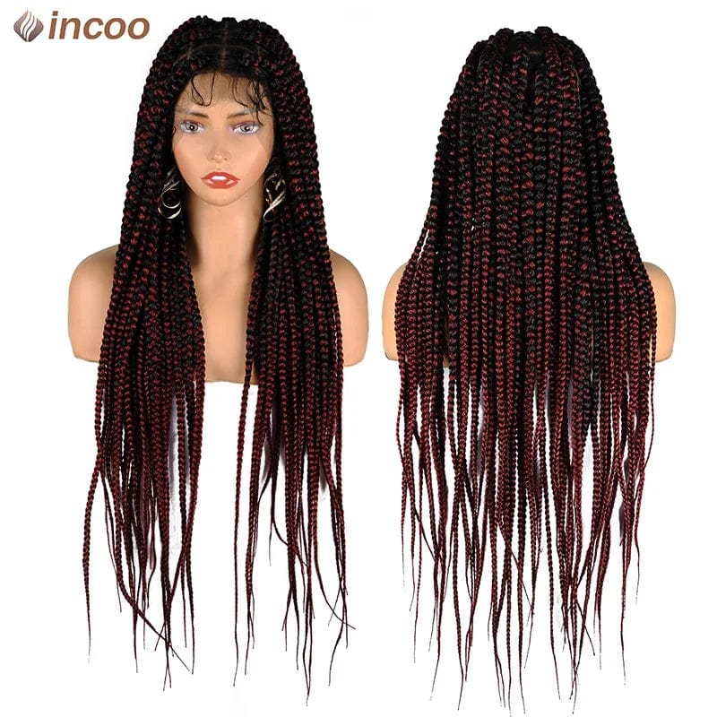 INCOO Jumbo Knotless Box Braided Wig by SHOWLU FASHION STORE, full lace front synthetic hair with large tribal box braids for women.