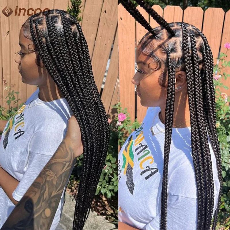 SHOWLU FASHION STORE INCOO Jumbo Knotless Box Braided Wig with full lace front, synthetic tribal braids for black women.