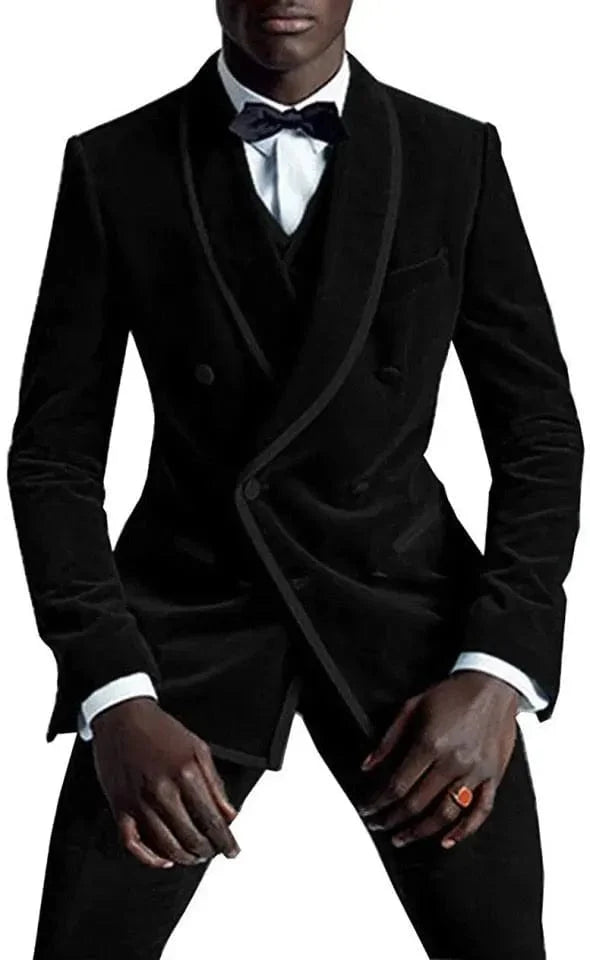Burgundy velvet men's 3-piece slim fit tuxedo suit with blazer, vest, and pants for wedding or formal events, by SHOWLU FASHION STORE.