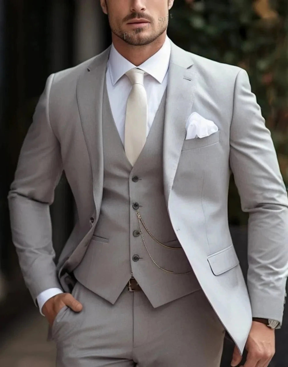 Tailor - made Suit Men Business Tuxedos Formal 3 Piece Set Jacket Vest Pants Single Breasted Groom Groomsman Prom Wedding Party - SHOWLU FASHION STORE