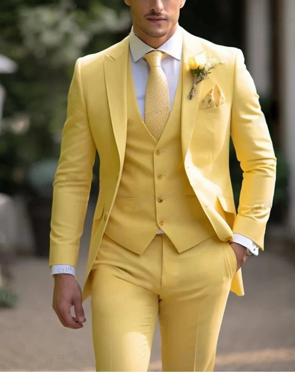 Tailor - made Suit Men Business Tuxedos Formal 3 Piece Set Jacket Vest Pants Single Breasted Groom Groomsman Prom Wedding Party - SHOWLU FASHION STORE