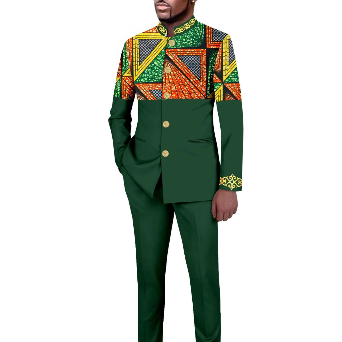 Tailored Men's Suit Solid Color Single Breasted Stand Collar Long Blazer African Style 2 Piece Jacket Trousers Mens Clothes Men - SHOWLU FASHION STORE