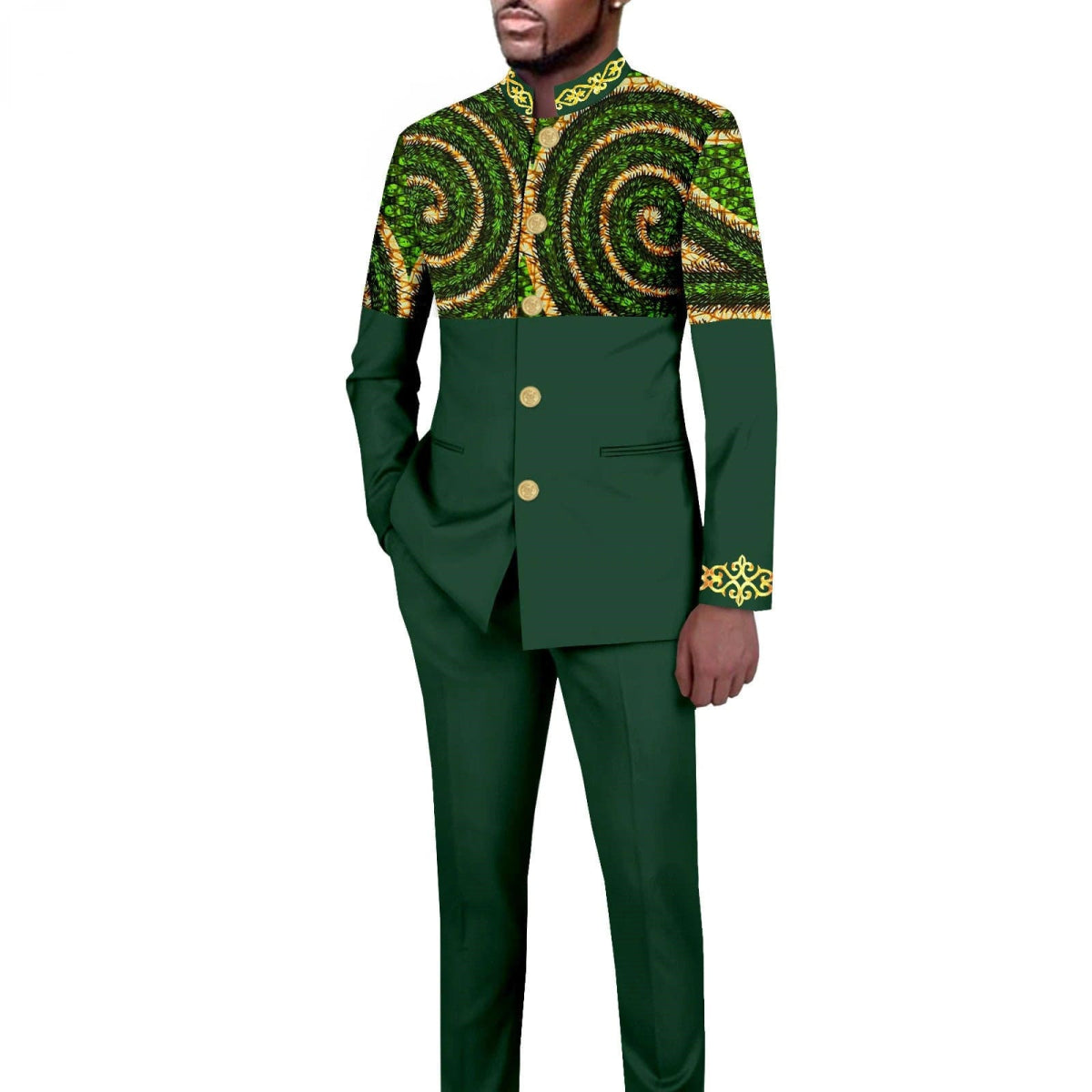 Tailored Men's Suit Solid Color Single Breasted Stand Collar Long Blazer African Style 2 Piece Jacket Trousers Mens Clothes Men - SHOWLU FASHION STORE