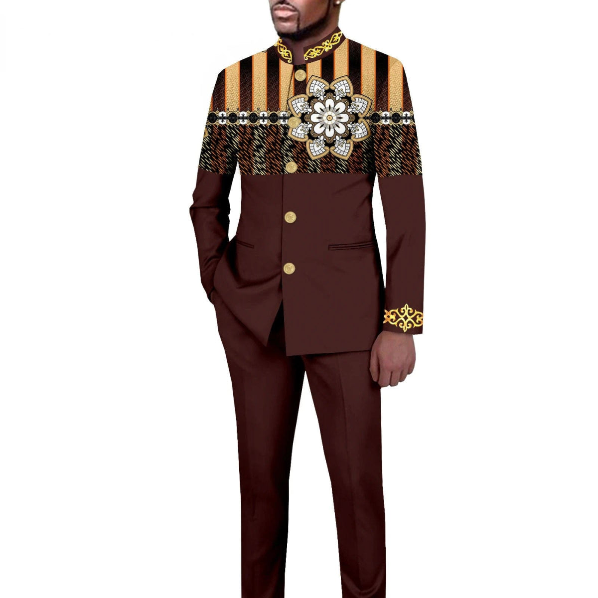 Tailored Men's Suit Solid Color Single Breasted Stand Collar Long Blazer African Style 2 Piece Jacket Trousers Mens Clothes Men - SHOWLU FASHION STORE