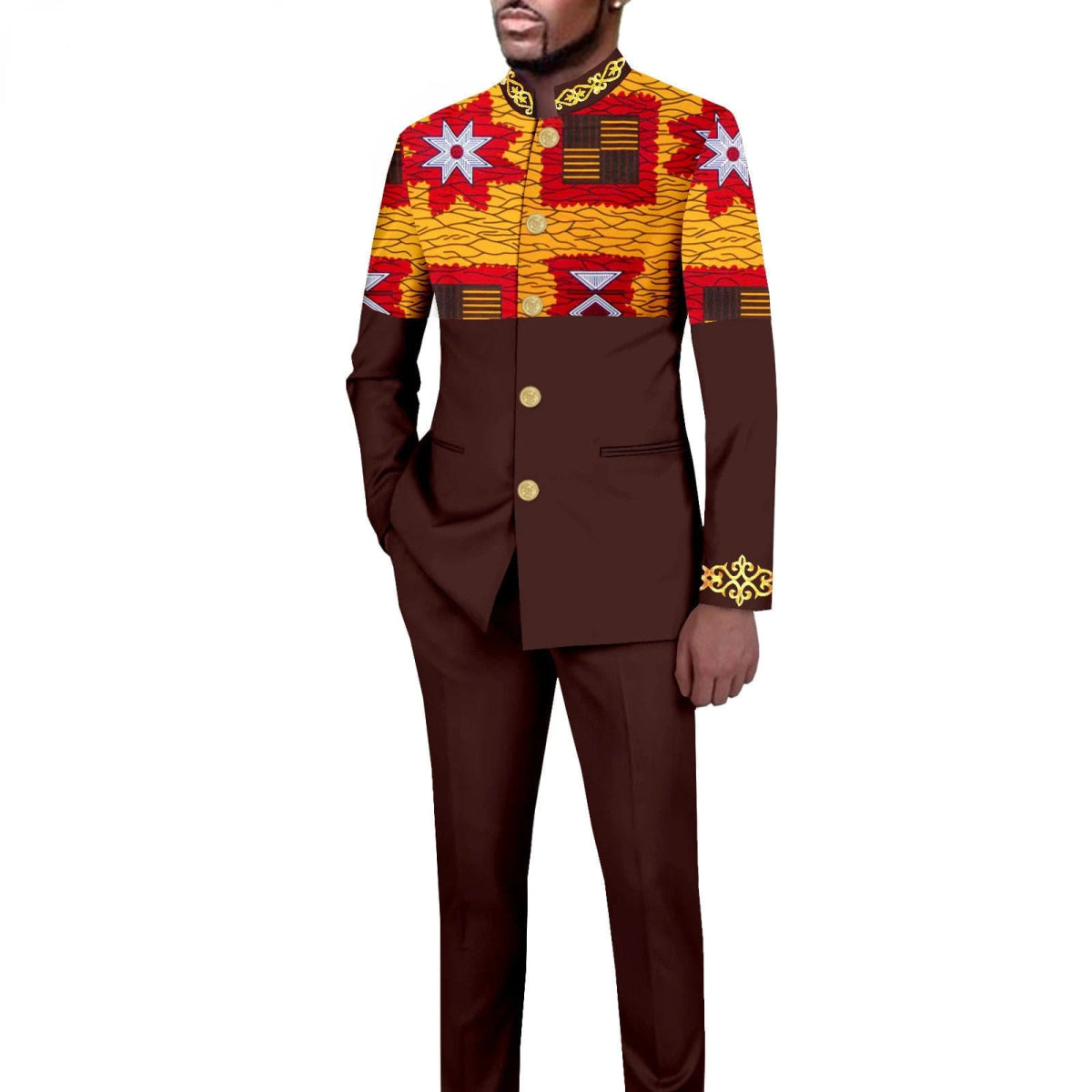 Tailored Men's Suit Solid Color Single Breasted Stand Collar Long Blazer African Style 2 Piece Jacket Trousers Mens Clothes Men - SHOWLU FASHION STORE