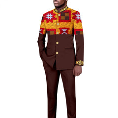 Tailored Men's Suit Solid Color Single Breasted Stand Collar Long Blazer African Style 2 Piece Jacket Trousers Mens Clothes Men - SHOWLU FASHION STORE