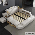 Genuine leather MINGDIBAO Tech Smart Bed with massage features, Bluetooth speakers, king-size frame, suitable for two people.