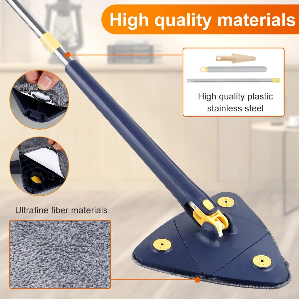 Telescopic Triangle Mop 360° Rotatable Self - wringing Triangle Extended Adjustable Mop Floor Squeeze Free Hand Washing Lazy Tool - SHOWLU FASHION STORE