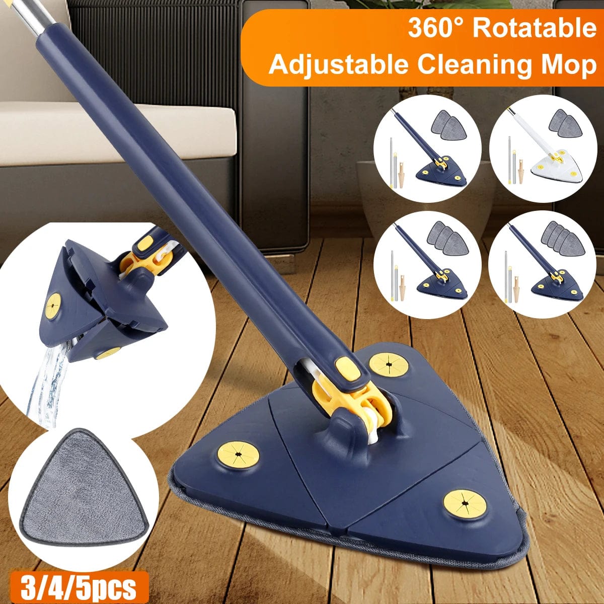 Telescopic Triangle Mop 360° Rotatable Self - wringing Triangle Extended Adjustable Mop Floor Squeeze Free Hand Washing Lazy Tool - SHOWLU FASHION STORE