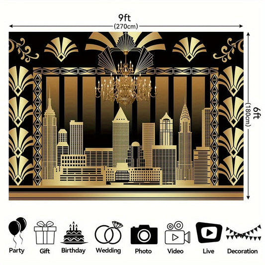 The Great Gatsby Photography Backdrop Roaring 20's 20s Themed Backdrop Vintage Dance Black Gold Art Event Decoration Birthday Wedding Party Decoration Photo Background Booth Banner Supplies 9×6ft/10×8ft - SHOWLU FASHION STORE