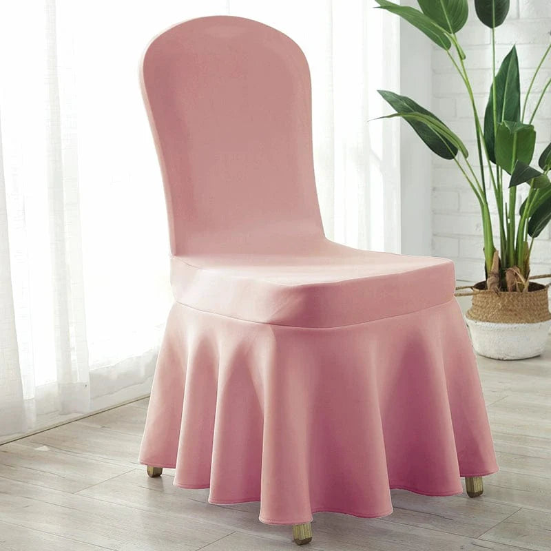 White Chinese poetry-themed silk chair cover with thickened air layer, elastic fit, ideal for conference, hotel, and restaurant chairs.