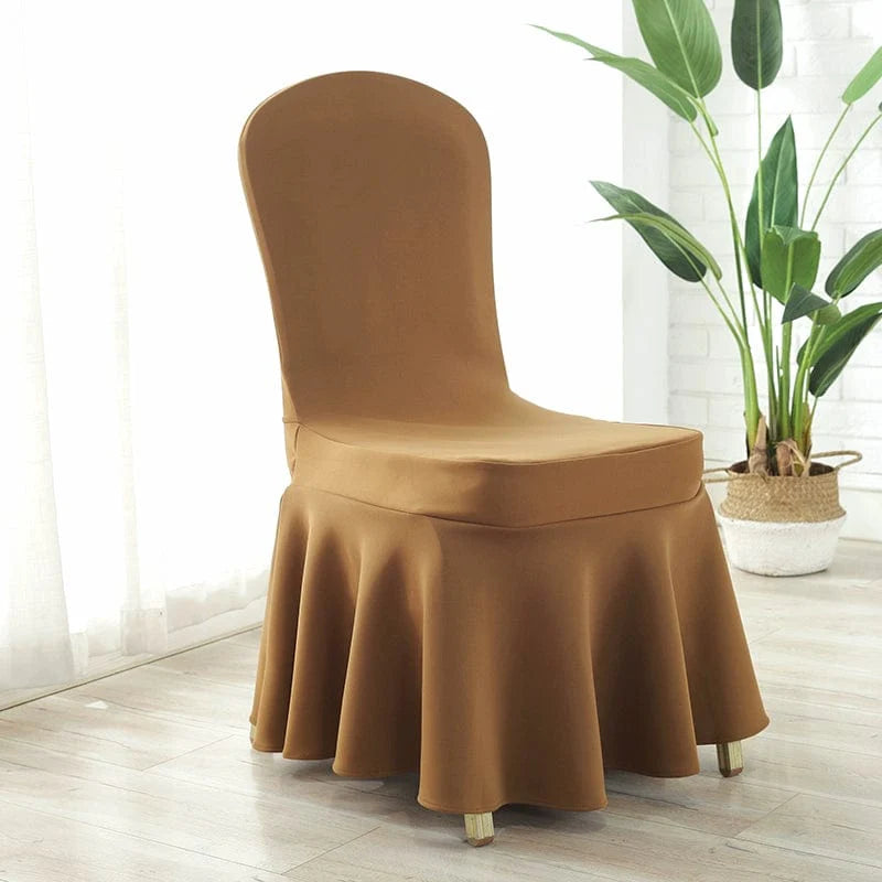 White Chinese poetry-inspired silk chair cover with thickened air layer, elastic fit, suitable for hotel, banquet, and home use.