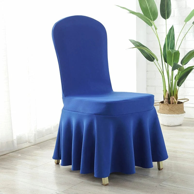 White Heavenly Silk chair cover with thickened air layer, elastic fit, ideal for hotels, banquets, and home or restaurant use.
