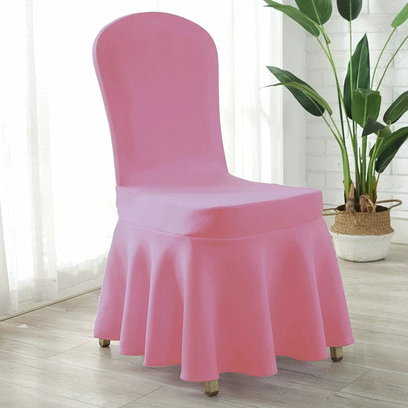 White Chinese poetry-themed silk chair cover with thickened air layer, elastic fit for banquet, conference, hotel, or home use.