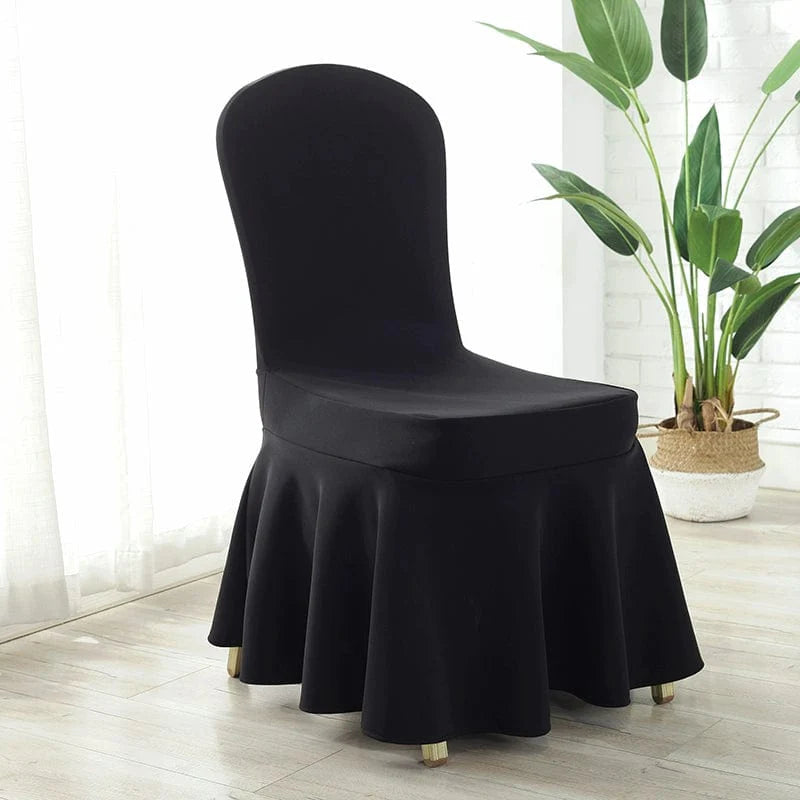 White Chinese poetry-themed silk thickened air layer chair cover with elastic edge, designed for hotel, banquet, and home use.