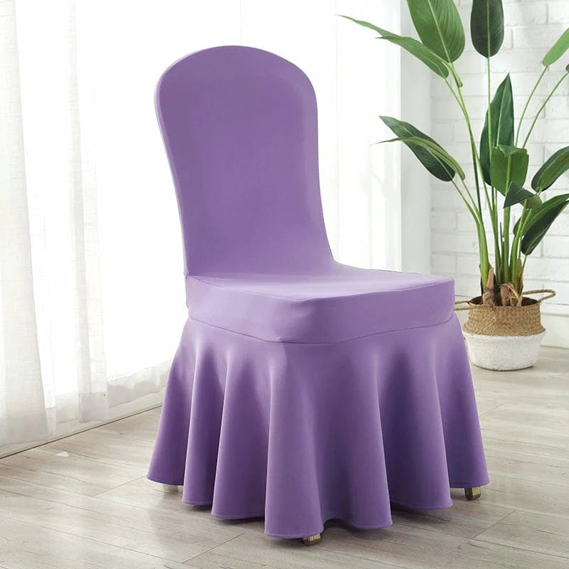 White Chinese poetry-themed silk chair cover with thickened air layer, elastic fit, ideal for hotels, banquets, and home use.