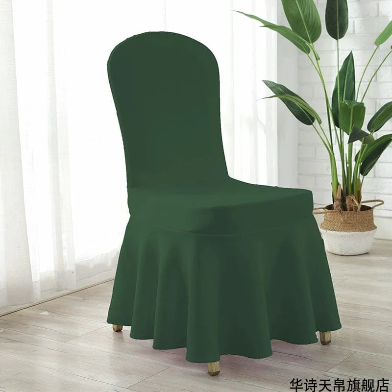 White Chinese poetry-themed silk chair cover with thickened air layer, elastic fit for conference, hotel, or restaurant chairs.