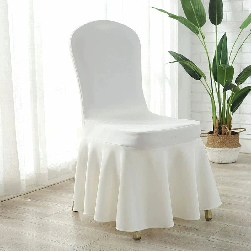 White heavenly silk Chinese poetry-themed chair cover with thickened air layer, elastic fit for hotel, banquet, and home use.