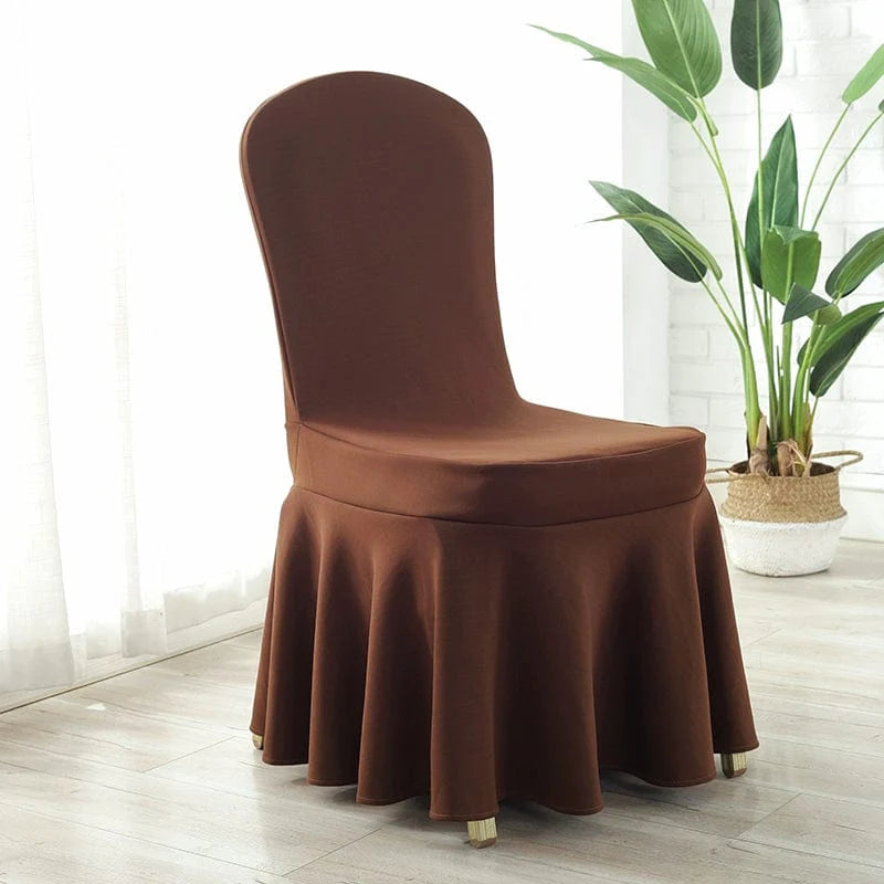 White Heavenly Silk Chinese Poetry Air Layer Chair Cover with elastic for conference, hotel, and restaurant use, thickened and elegant.