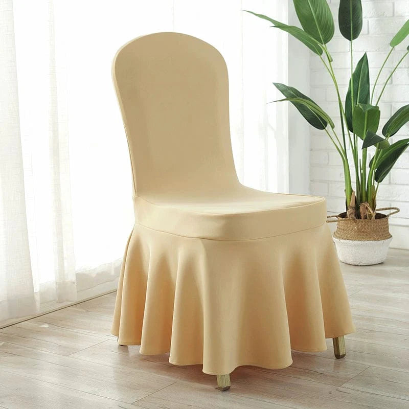 White Chinese poetry-themed silk chair cover with thickened air layer, elastic fit for conference, hotel, and restaurant chairs.
