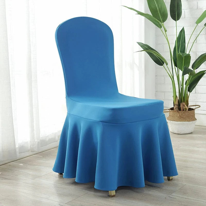 White Chinese Poetry Heavenly Silk thickened air-layer chair cover with elastic edges for hotel, banquet, or home use.
