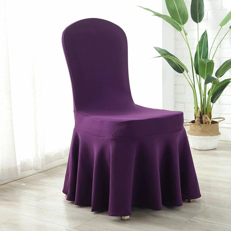 White Chinese poetry-themed silk chair cover with thickened air layer, elastic fit, ideal for hotels, banquets, and home use.