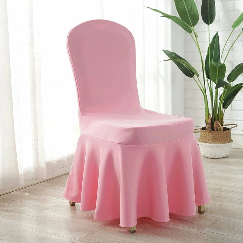 White Chinese poetry heavenly silk thickened air layer chair cover with elastic edges, ideal for hotels, banquets, and home use.