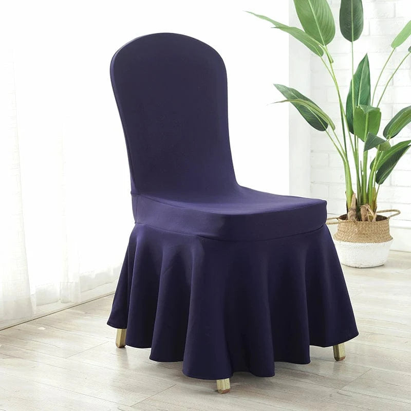 White thickened silk Chinese poetry air layer chair cover with elastic fit, ideal for conference, hotel, banquet, and restaurant use