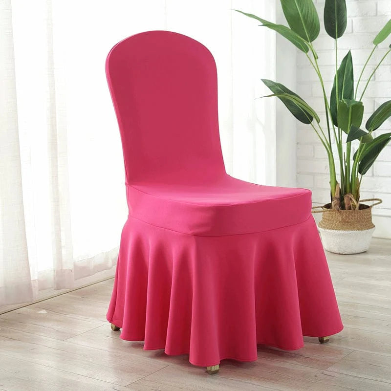 White Chinese poetry-themed silk chair cover with thickened air layer, elastic fit, suited for hotels, banquet halls, and home use.