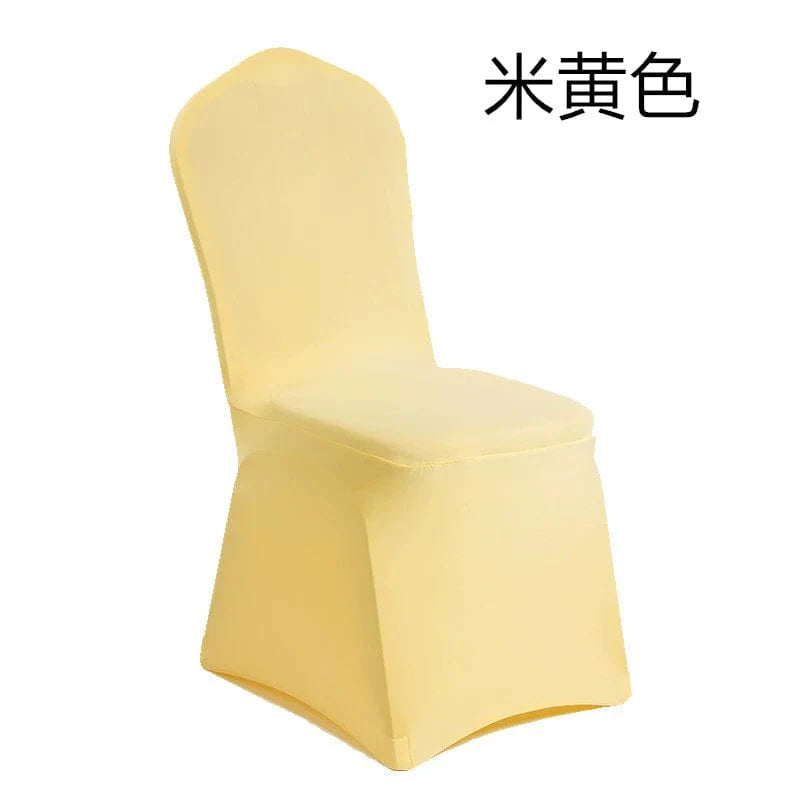 Showlu white thickened one-piece hotel wedding banquet chair cover on a banquet chair for elegant event decor.