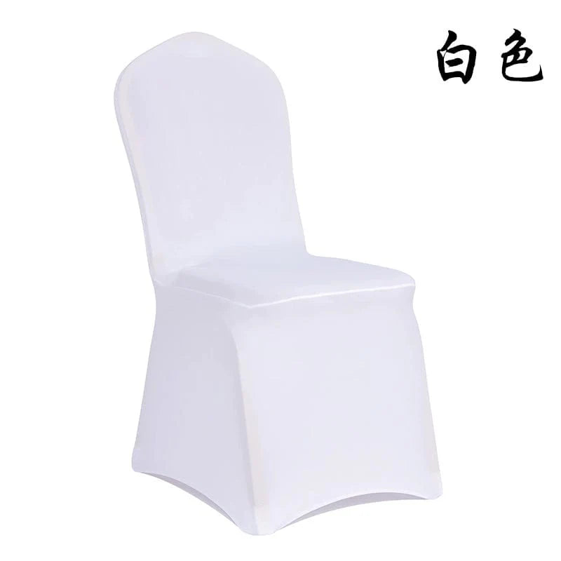 White thickened one-piece hotel wedding banquet chair cover by Showlu Fashion Store, fitted over a banquet chair for elegant events.