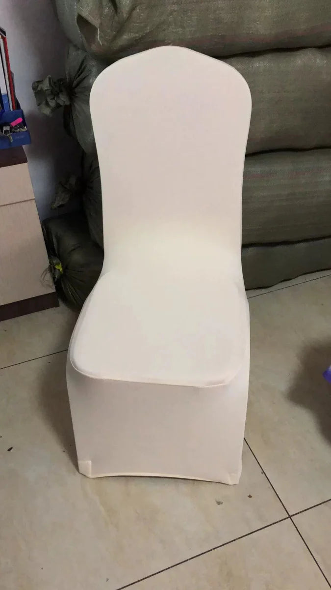 White thickened one-piece hotel wedding banquet chair cover by Showlu Fashion Store, designed for elegant event seating.