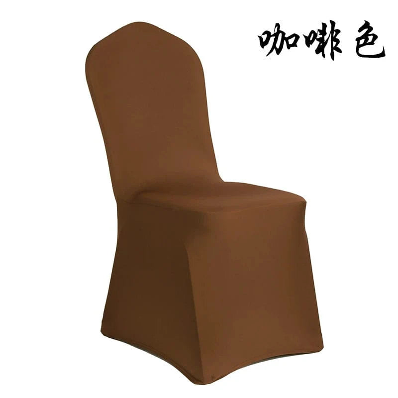 Showlu white thickened one-piece hotel wedding banquet chair cover draped over a chair, showcasing elegant fabric and fit.