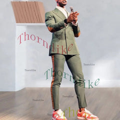 Thorndike 2021 New Fashion 2Pcs Burgundy Stripe Peaked Lapel Men Suit Slim Fit Men Suits for Wedding Groom Prom Tuxedo T1347 - SHOWLU FASHION STORE