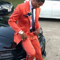 Thorndike Burgundy Stripe Slim Fit Men's Suit by SHOWLU FASHION STORE, 2-piece groom tuxedo with peaked lapel for wedding or prom.