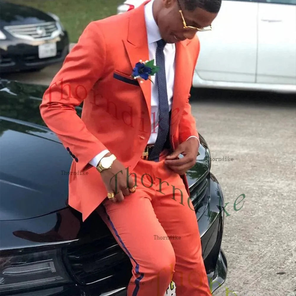 Thorndike Burgundy Stripe Slim Fit Men's Suit by SHOWLU FASHION STORE, 2-piece groom tuxedo with peaked lapel for wedding or prom.
