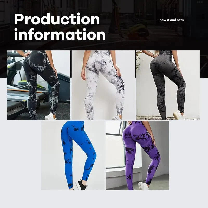 Showlu Tie Dye Seamless High Waist Yoga Leggings with scrunch butt design and elastic fit, ideal for activewear and workouts.
