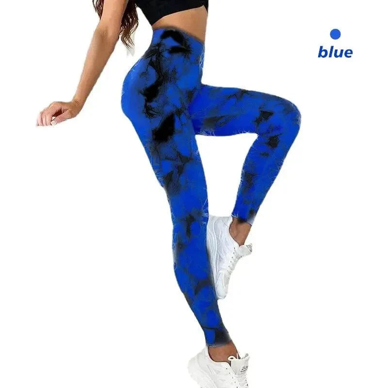 Showlu Tie Dye Seamless Leggings for women, high waist yoga pants with scrunch butt lifting design and elastic fit.