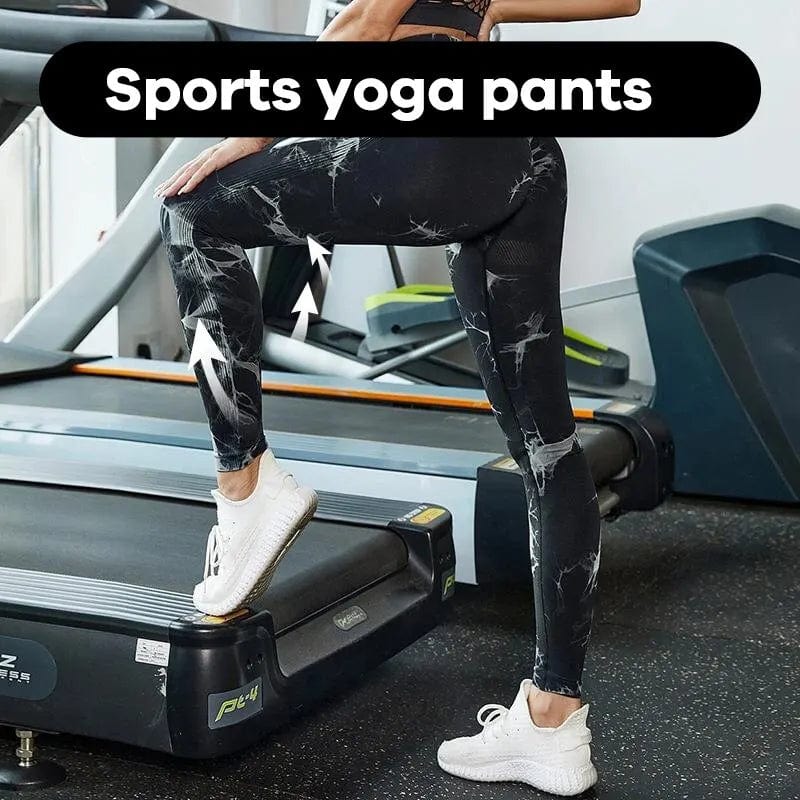 Showlu Fashion Tie Dye Seamless High Waist Yoga Leggings with scrunch butt, elastic fit, perfect for workout and casual wear.