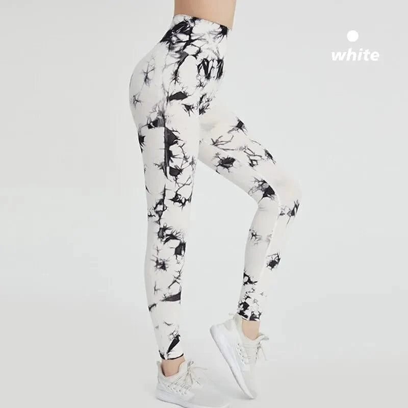 Showlu Tie Dye Seamless High Waist Yoga Leggings with scrunch butt design, elastic fit, perfect for activewear and casual wear.