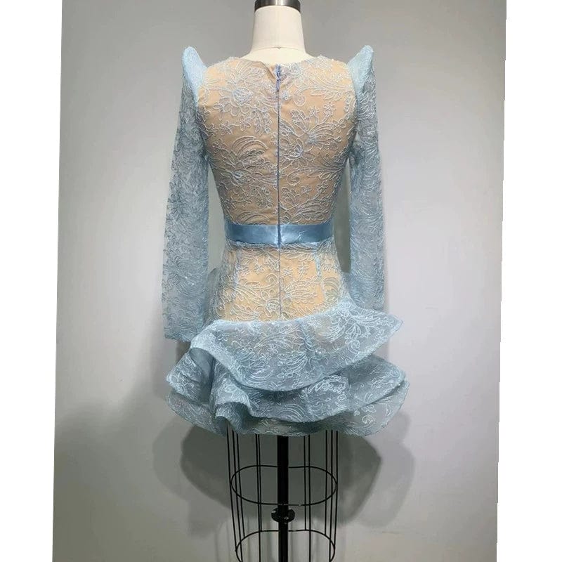SHOWLU V-neck long-sleeve ice silk slim-fit casual dress with a mid-skirt design, perfect for stylish everyday wear.