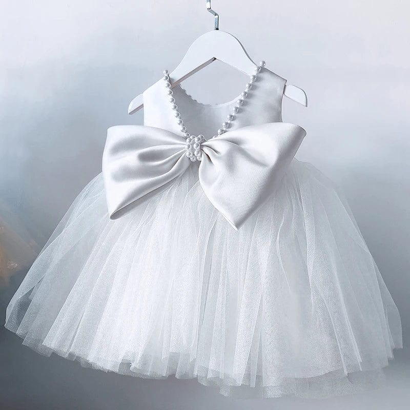 Baby girls' baptism dress with big bow, SHOWLU FASHION STORE, princess party gown for special occasions and weddings.
