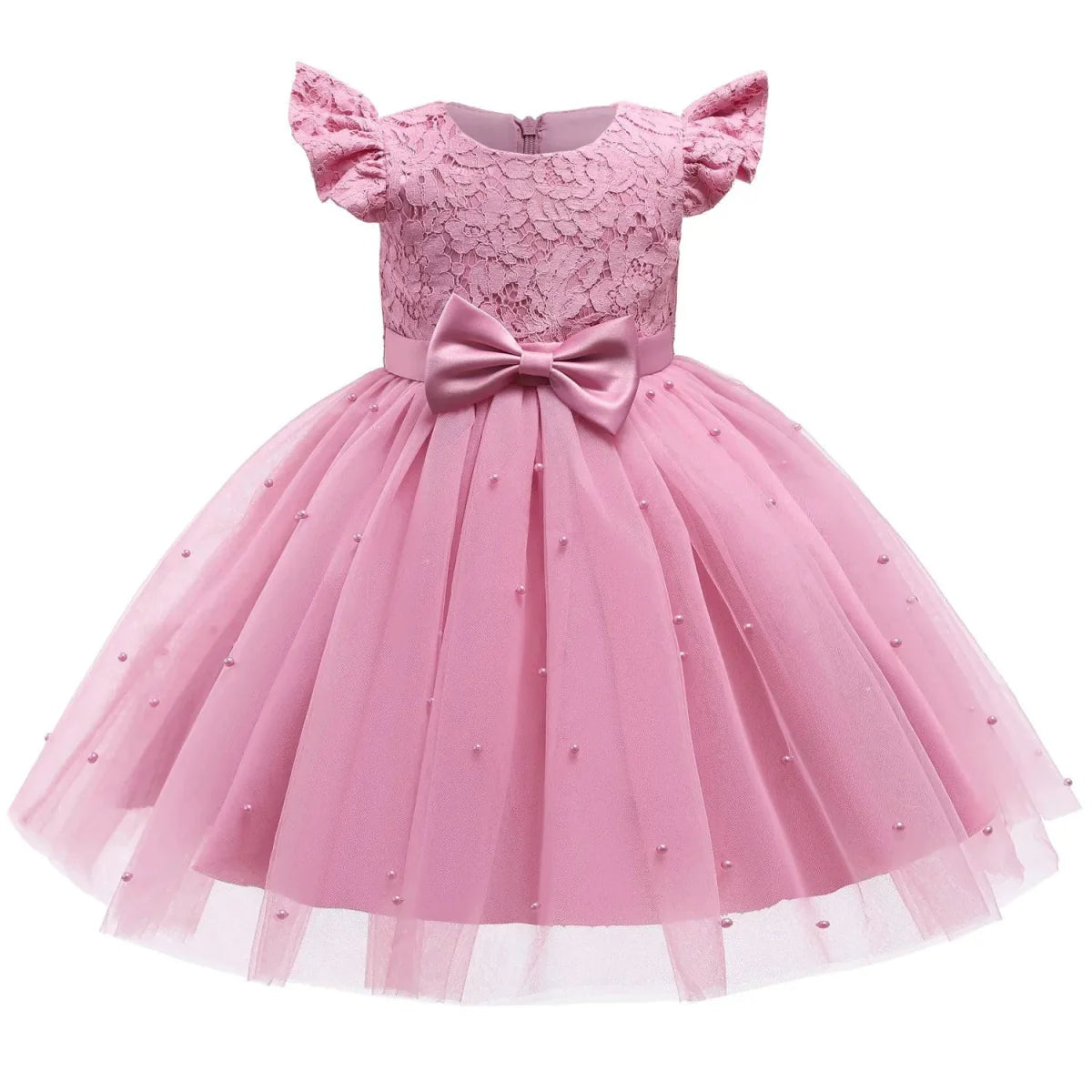 Toddler girl blue beaded tutu gown with v-back and bow, perfect for birthday parties, made of tulle and suitable for 1-5 years.